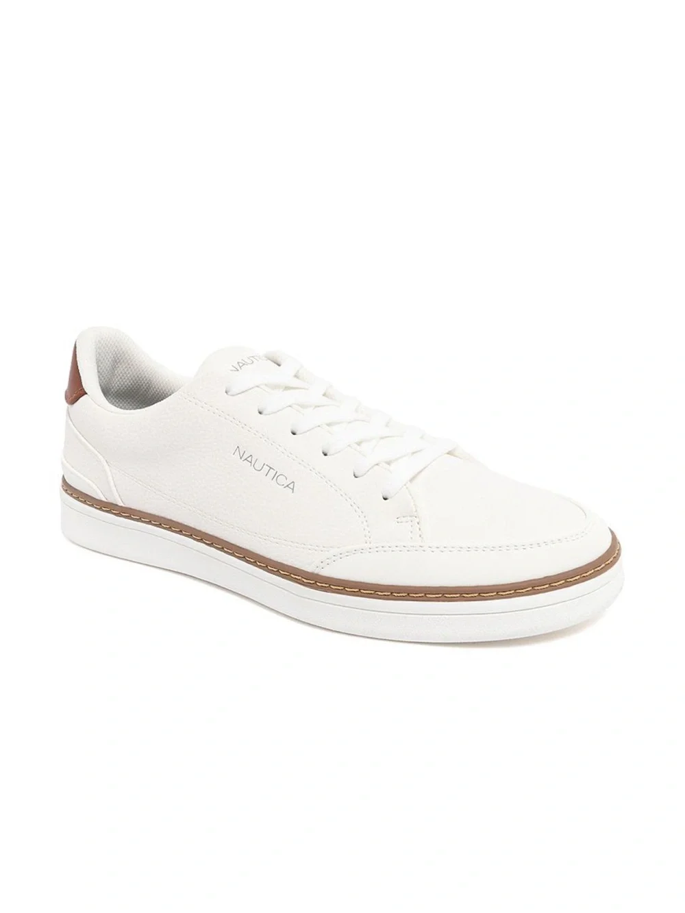 New NIB Nautica Men's Jaro White Sneaker shoes w Brown Accent Sz 11 $65
